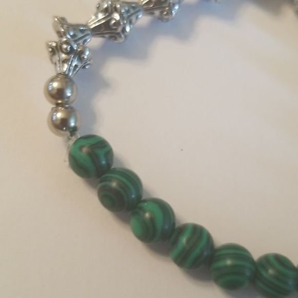 Mens 2 Pc. Green Malachite & Silverplated Expansion Bracelets Custom Made 8" - Picture 6 of 15